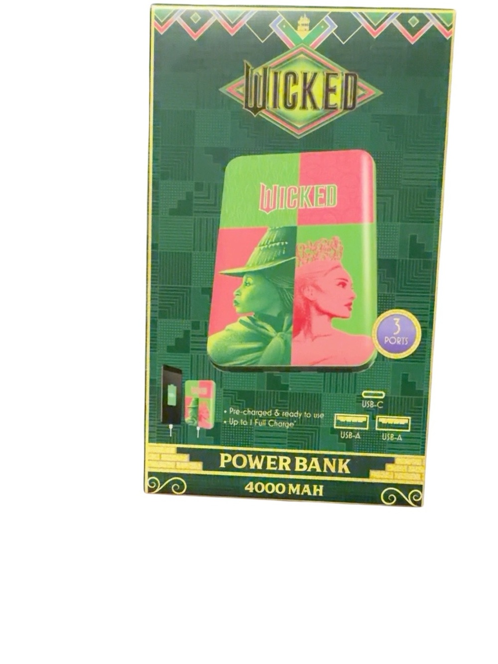 Wicked Movie Power Bank 4000mAh – Elphaba & Glinda – NEW/Sealed – 3 Ports